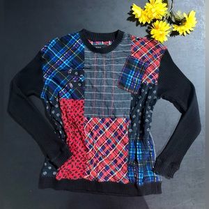 Carole Little Vintage Retro Patchwork Sweater Stripes Plaid Womens Size 6 artsy